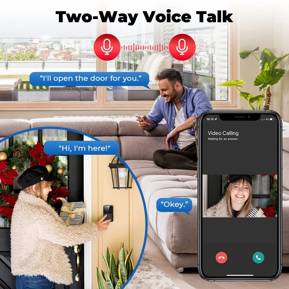 WiFi Doorbell Home Tuya WiFi Wireless Doorbell DC AC Battery Powered Camera Bell with Alexa G