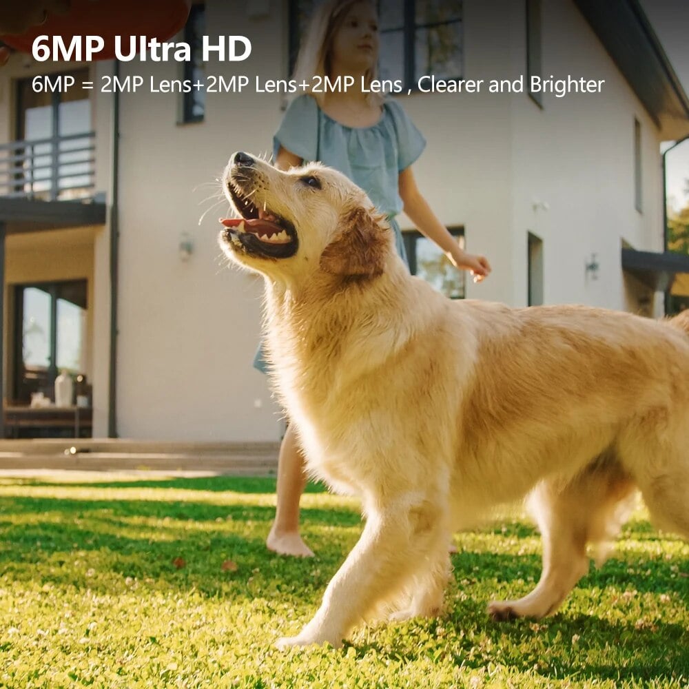 6MP 3K WIFI IP Outdoor Camera Motion Tracking PTZ Video Camera Three Lens Three Screen Waterproof
