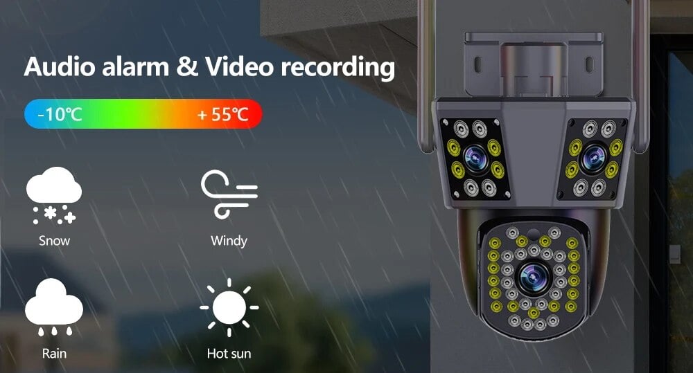 6MP 3K WIFI IP Outdoor Camera Motion Tracking PTZ Video Camera Three Lens Three Screen Waterproof