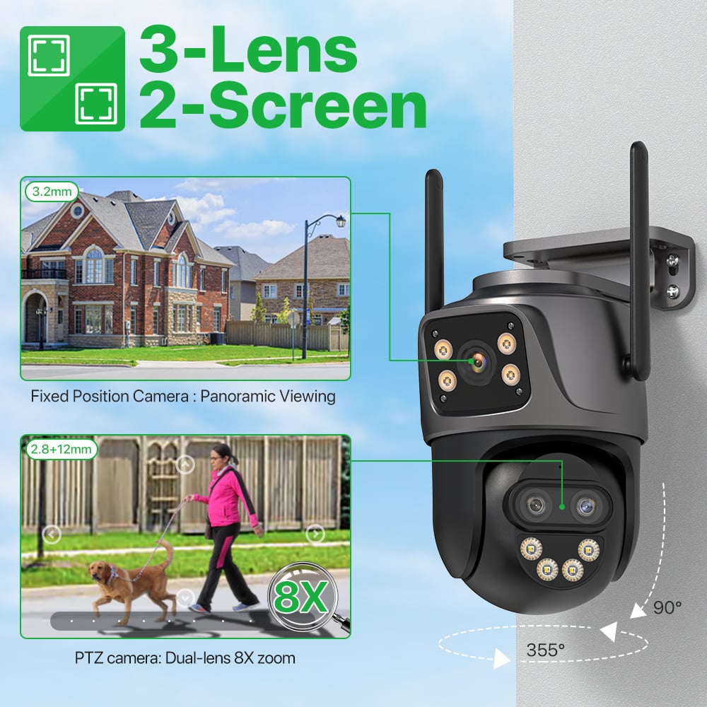 6K 9MP HD IP Camera Outdoor 8x Zoom Dual Screen External WiFi Camera 4K 8MP Security PTZ Cam