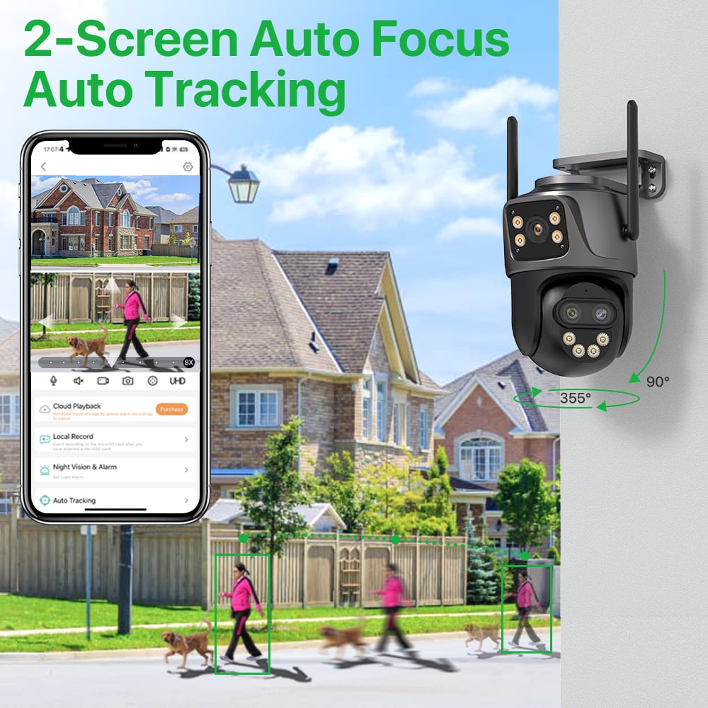 6K 9MP HD IP Camera Outdoor 8x Zoom Dual Screen External WiFi Camera 4K 8MP Security PTZ Cam