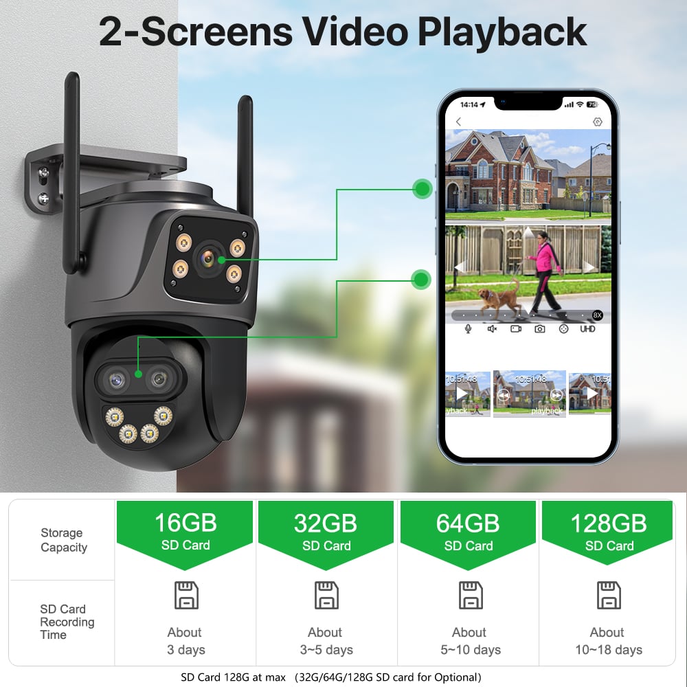 6K 9MP HD IP Camera Outdoor 8x Zoom Dual Screen External WiFi Camera 4K 8MP Security PTZ Cam