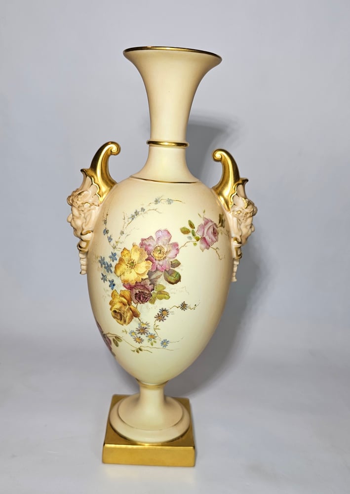 Image of Royal Worcester Vase with mask boss handles #3