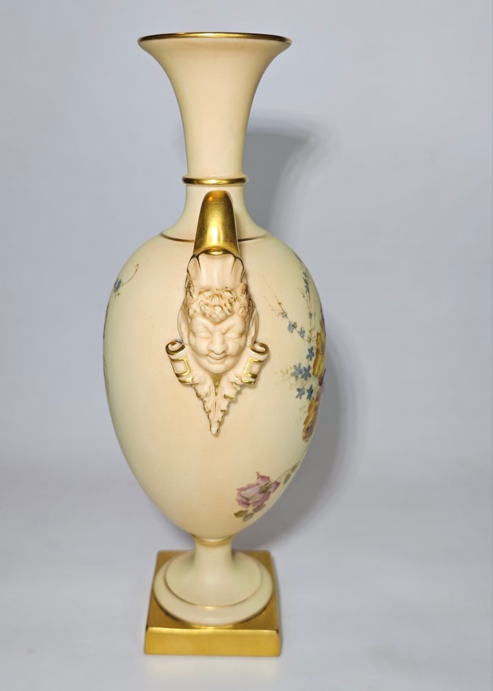 Image of Royal Worcester Vase with mask boss handles #3