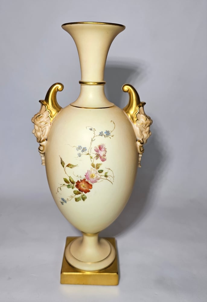 Image of Royal Worcester Vase with mask boss handles #3