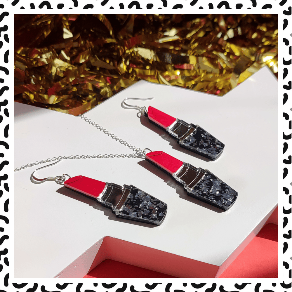 Image of Memphis Love - Lips + Lipstick Statement Acrylic Jewellery / Hot Pink 