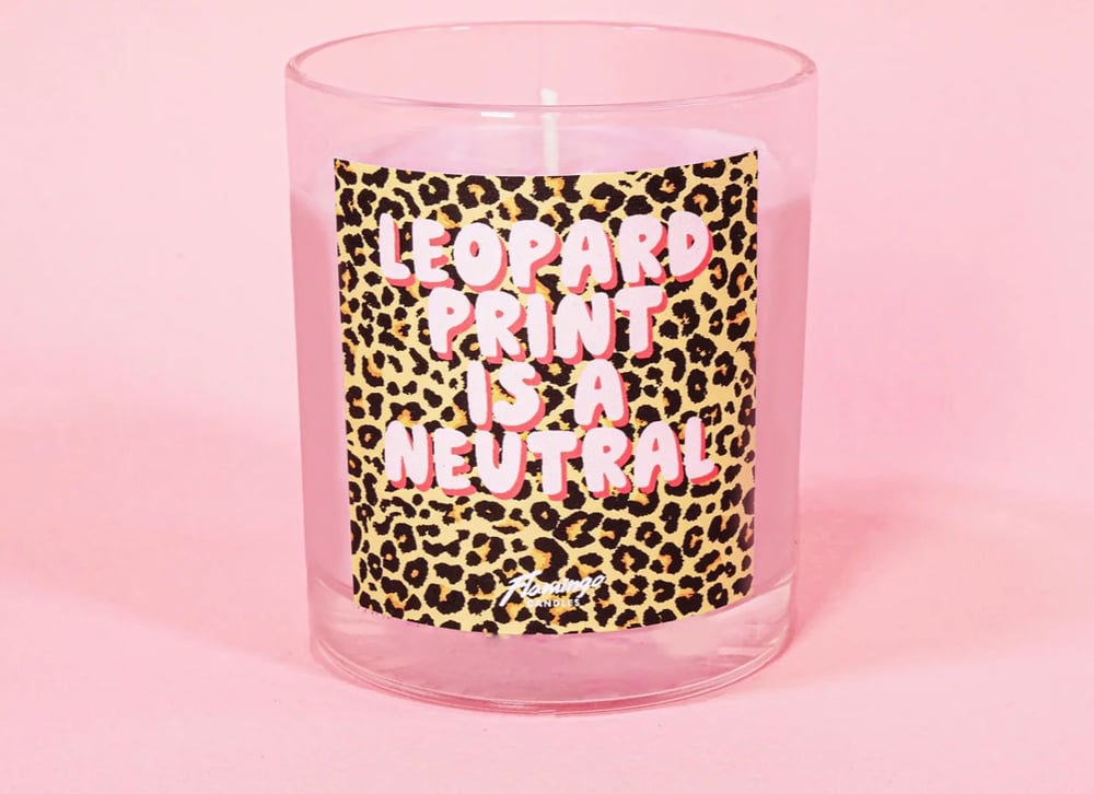 Image of WATERMELON LEOPARD PRINT IS A NEUTRAL LEOPARD PRINT CANDLE