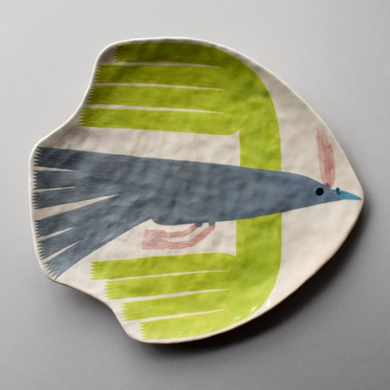 Image of Lime Green and Grey Bird Plate