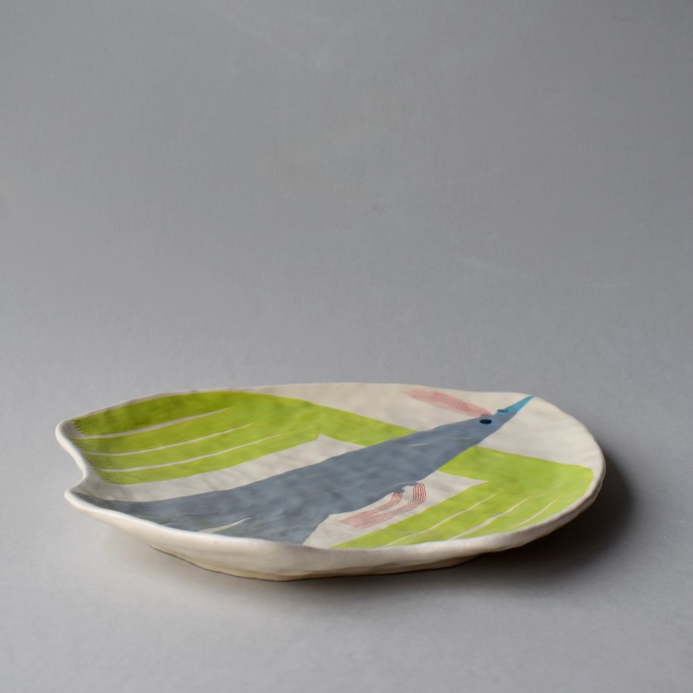 Image of Lime Green and Grey Bird Plate
