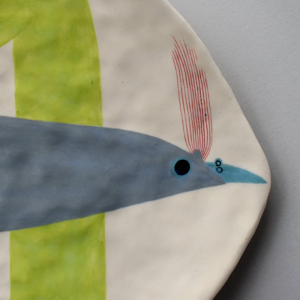 Image of Lime Green and Grey Bird Plate