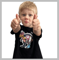 Image 2 of Velociraptor Tee - With or Without Bow Kids Youth Girls and Boys Black Cute Dinosaur T-shirt