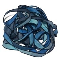 Image 2 of 1PC. DEEP SEA DIVE 42" hand dyed wrist wrap bracelet silk ribbon by COLOR KISSED SILK