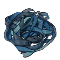 Image 3 of 1PC. DEEP SEA DIVE 42" hand dyed wrist wrap bracelet silk ribbon by COLOR KISSED SILK