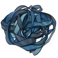 Image 5 of 1PC. DEEP SEA DIVE 42" hand dyed wrist wrap bracelet silk ribbon by COLOR KISSED SILK