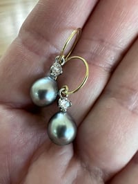 Image 2 of Rose Cut Diamond Silver Tahitian Pearl Earrings