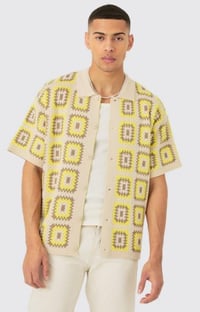 Image 1 of CROCHET KNIT OVERSIZED SHIRT STONE YELLOW