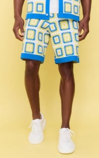Image 1 of RELAXED CROCHET KNIT SHORT BLUE YELLOW