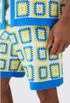 RELAXED CROCHET KNIT SHORT BLUE YELLOW