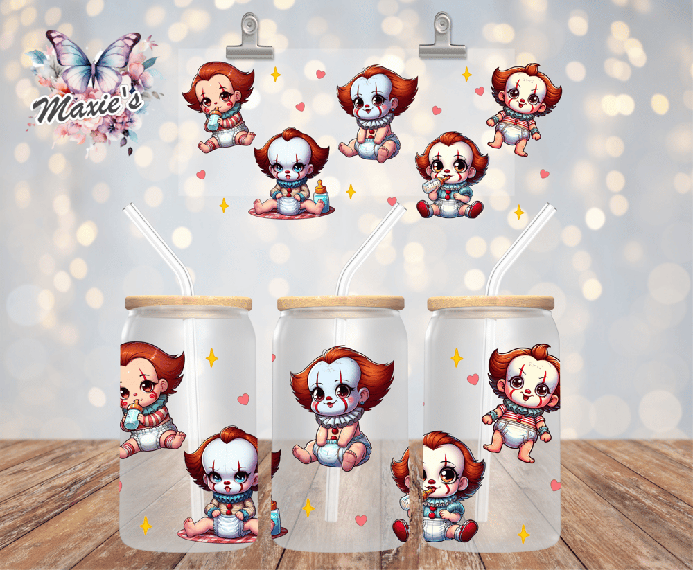 Image of ✨️ Double-Sided✨️ Baby Clown 🤡 Graphic Design 16oz. UVDTF Cup Wrap 