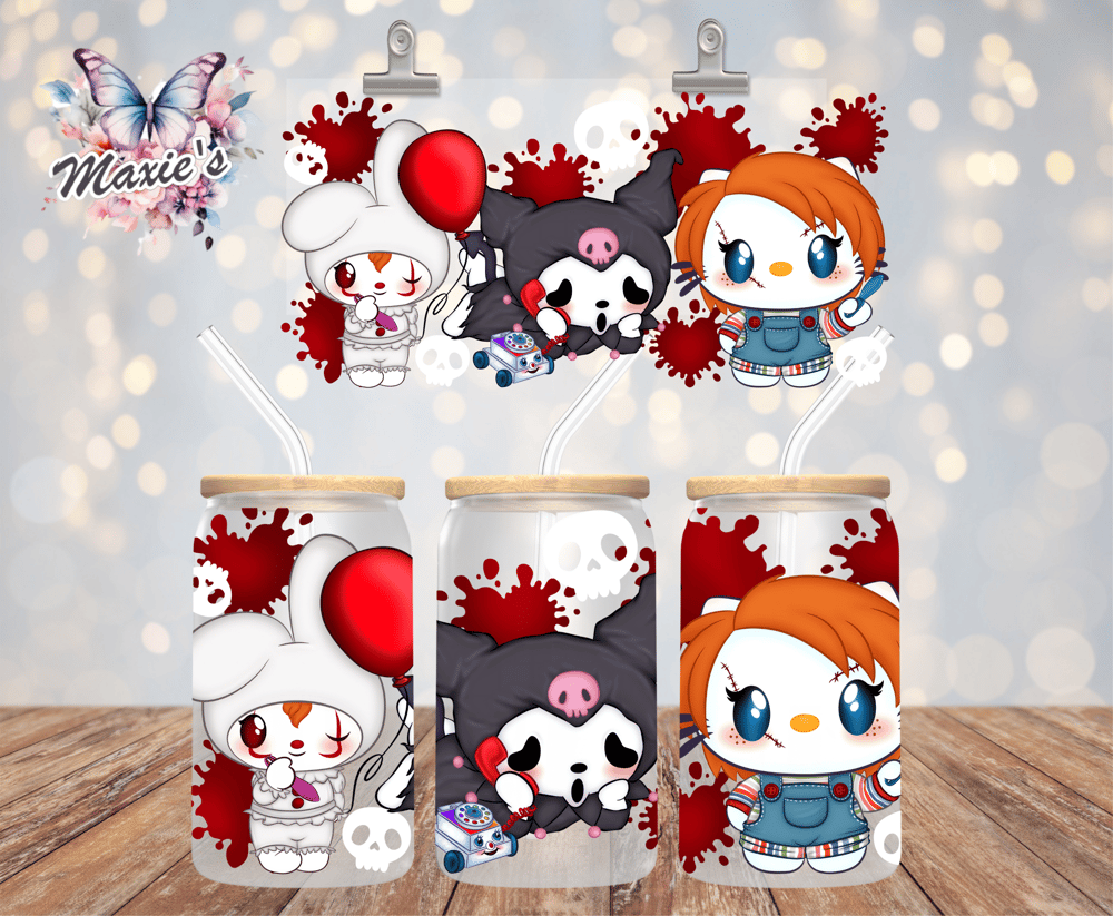 Image of ✨️ Double-Sided✨️ Scary Baby Bunny & Kitty Graphic Design 16oz. UVDTF Cup Wrap 