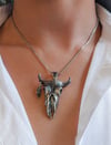 HANDMADE silver longhorn bull skull necklace, cow skull jewelry, western, boho buffalo skull
