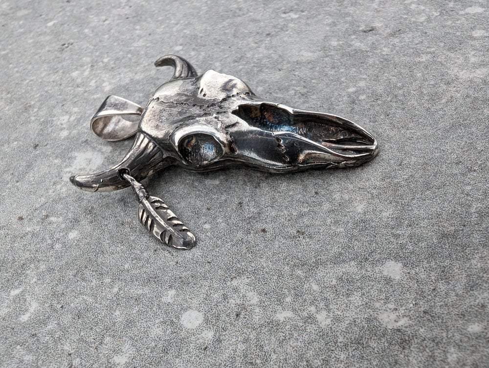 HANDMADE silver longhorn bull skull necklace, cow skull jewelry, western, boho buffalo skull