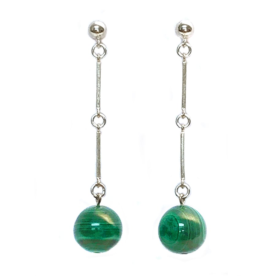 Image of "CODA" Malachite Stone & Sterling Silver Drop Earrings