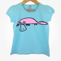 Image 1 of 'Platypus' - Girls soft blue t-shirt