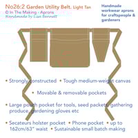 Image 2 of NEW! Gardeners Tool Belt Apron - Light Tan Canvas - Gift for Gardeners. No26:2
