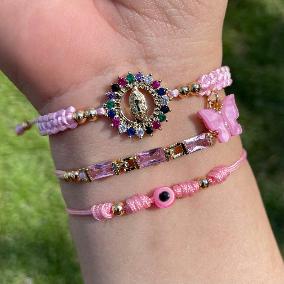 Pink & gold Virgencita charm bracelet | Pulsera mexicana