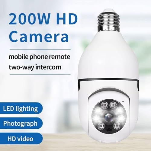 A6 Light Bulb Security Camera 355°Pan 90°Tilt Wifi Outdoor Indoor Light Bulb Camera