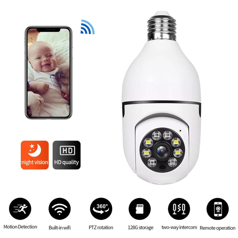 A6 Light Bulb Security Camera 355°Pan 90°Tilt Wifi Outdoor Indoor Light Bulb Camera
