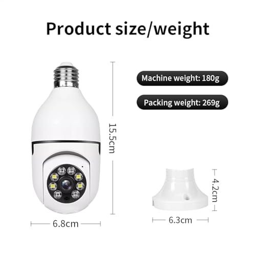 A6 Light Bulb Security Camera 355°Pan 90°Tilt Wifi Outdoor Indoor Light Bulb Camera