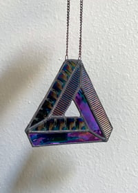 Image 4 of Penrose Triangle Optical Illusion Stained Glass – Iridescent Black