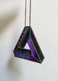 Image 5 of Penrose Triangle Optical Illusion Stained Glass – Iridescent Black