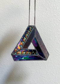 Image 1 of Penrose Triangle Optical Illusion Stained Glass – Iridescent Black