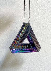 Image 3 of Penrose Triangle Optical Illusion Stained Glass – Iridescent Black