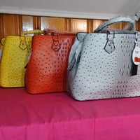 Image 1 of Faux Ostrich Satchel Bag
