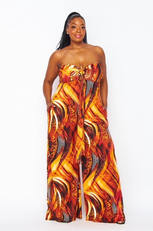 Image of 2PACK PLUS SUNRISE PASSION WIDE HALTER JUMPSUIT