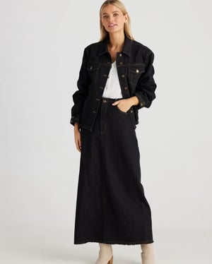 Image of Macey Skirt. Black Wash Denim. By Talisman the Label 