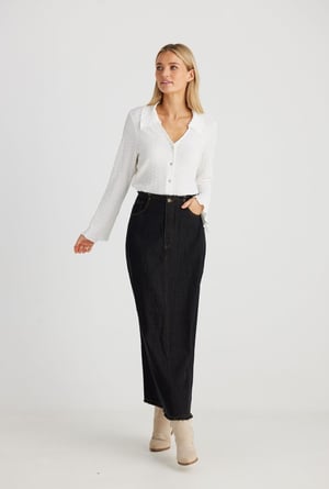 Image of Macey Skirt. Black Wash Denim. By Talisman the Label