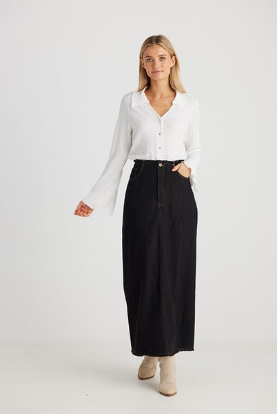 Image of Macey Skirt. Black Wash Denim. By Talisman the Label 