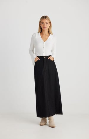 Image of Macey Skirt. Black Wash Denim. By Talisman the Label