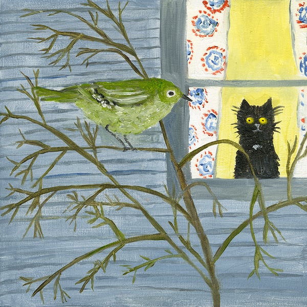 Image of Birdie, watching birds.  limited edition print