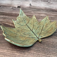 Image 1 of Toasty Green Ceramic Leaf Dish