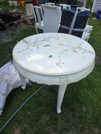 Image 1 of Ornate Floral 6 Chair Dining Set with Glass Top