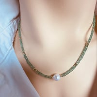 Image 3 of Emerald necklace with center pearl 15” plus 1 1/2 “ extender. #102