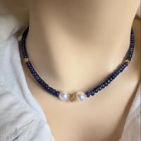 Image 3 of Blue Sapphire Necklace  gold filled closure and handmade beads #104