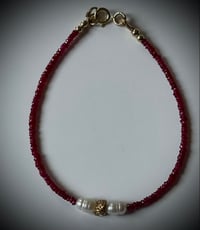 Image 2 of Ruby Bracelet  Fw rice pearls handmade center bead #201