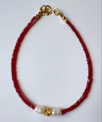 Image 3 of Ruby Bracelet  Fw rice pearls handmade center bead #201